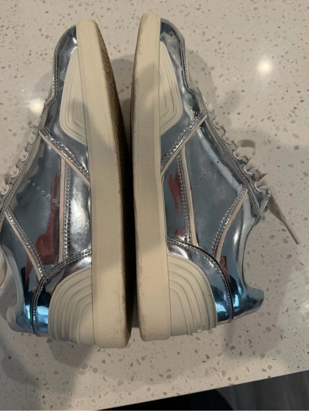 Tory Burch Metallic Clover Silver Low-Top Lace-Up Sneakers